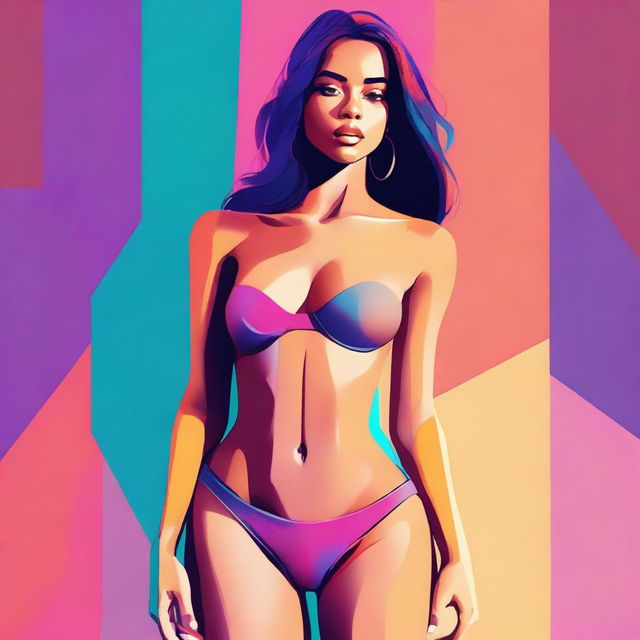 A digital art image of a confident young woman dressed in a stylish outfit, sans underwear