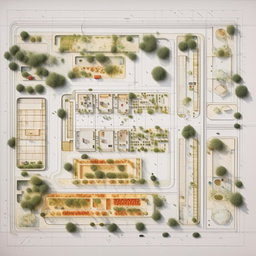 An architectural blueprint of a highway toll rest area, complete with facilities such as toilets, restaurants, and parking lots.