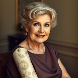 A hyperrealistic portrait of actress Angela Lansbury in her sixties, showcasing her iconic features with an expressive look