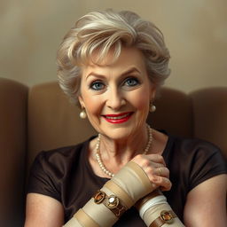 A hyperrealistic portrait of actress Angela Lansbury in her sixties, showcasing her iconic features with an expressive look