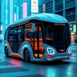 A futuristic bus designed for adults, featuring a curvy, round, and soft aesthetic, with smooth lines and a sleek appearance