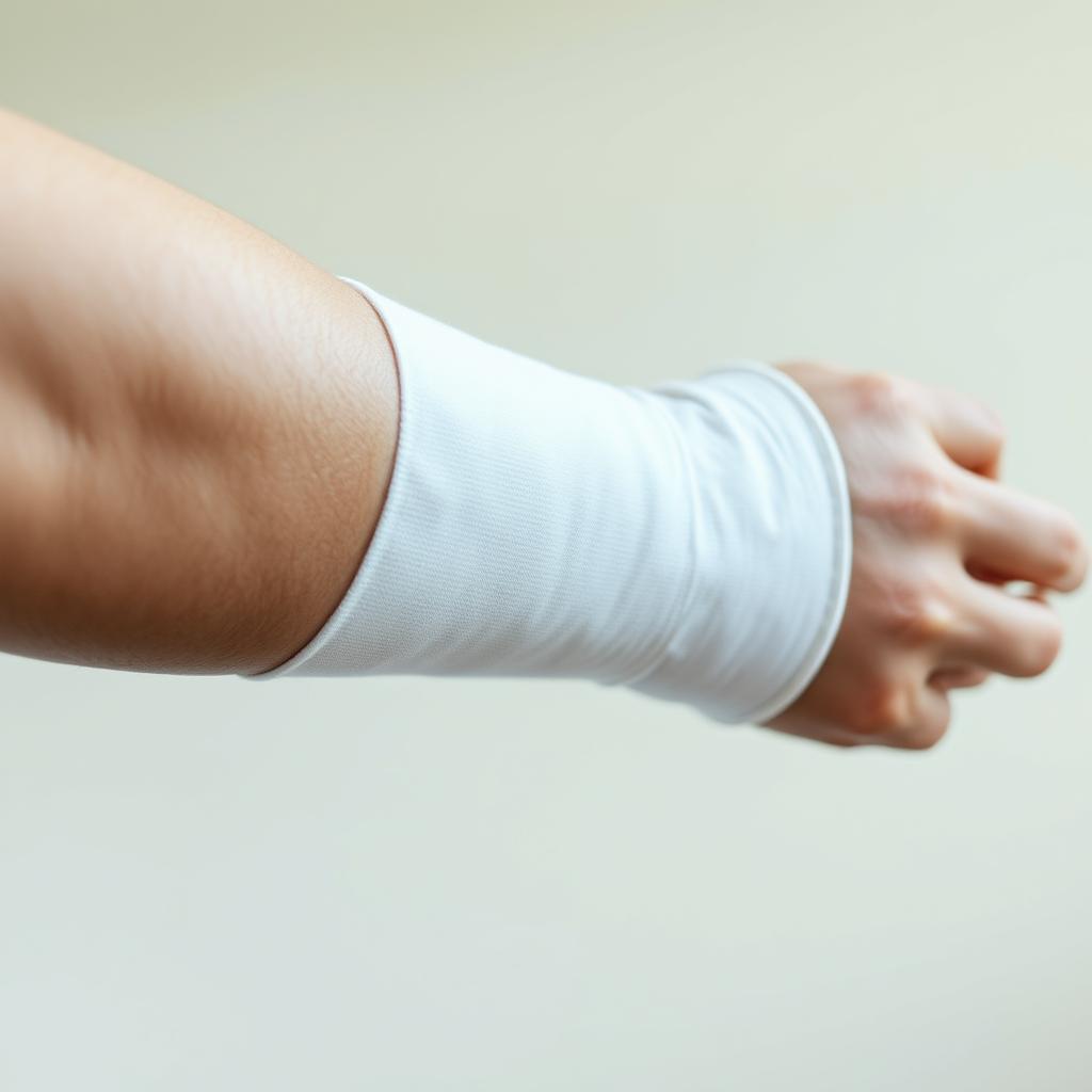 A close-up shot of a human arm with a broken bone in a cast