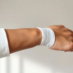 A close-up shot of a human arm with a broken bone in a cast