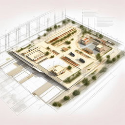 An architectural blueprint of a highway toll rest area, complete with facilities such as toilets, restaurants, and parking lots.