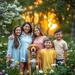 A warm and inviting family portrait featuring a diverse group of five family members