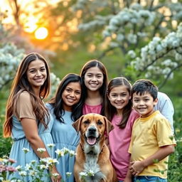 A warm and inviting family portrait featuring a diverse group of five family members