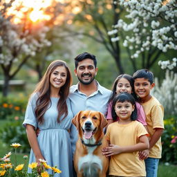 A warm and inviting family portrait featuring a diverse group of five family members