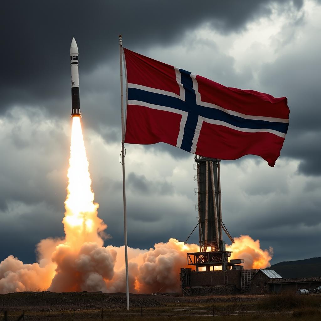 A perilous scene featuring the launch of a dangerous nuclear missile, showcasing the missile's robust and intimidating design as it lifts off from a launch pad