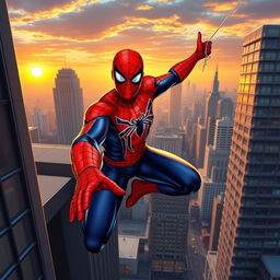 Mahmoud Ahmadinejad as Spider-Man, dressed in a vibrant Spider-Man costume with the iconic web pattern