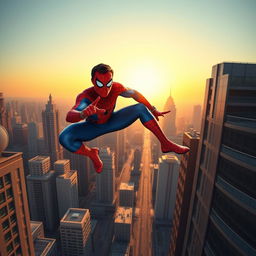 Mahmoud Ahmadinejad as Spider-Man, dressed in a vibrant Spider-Man costume with the iconic web pattern