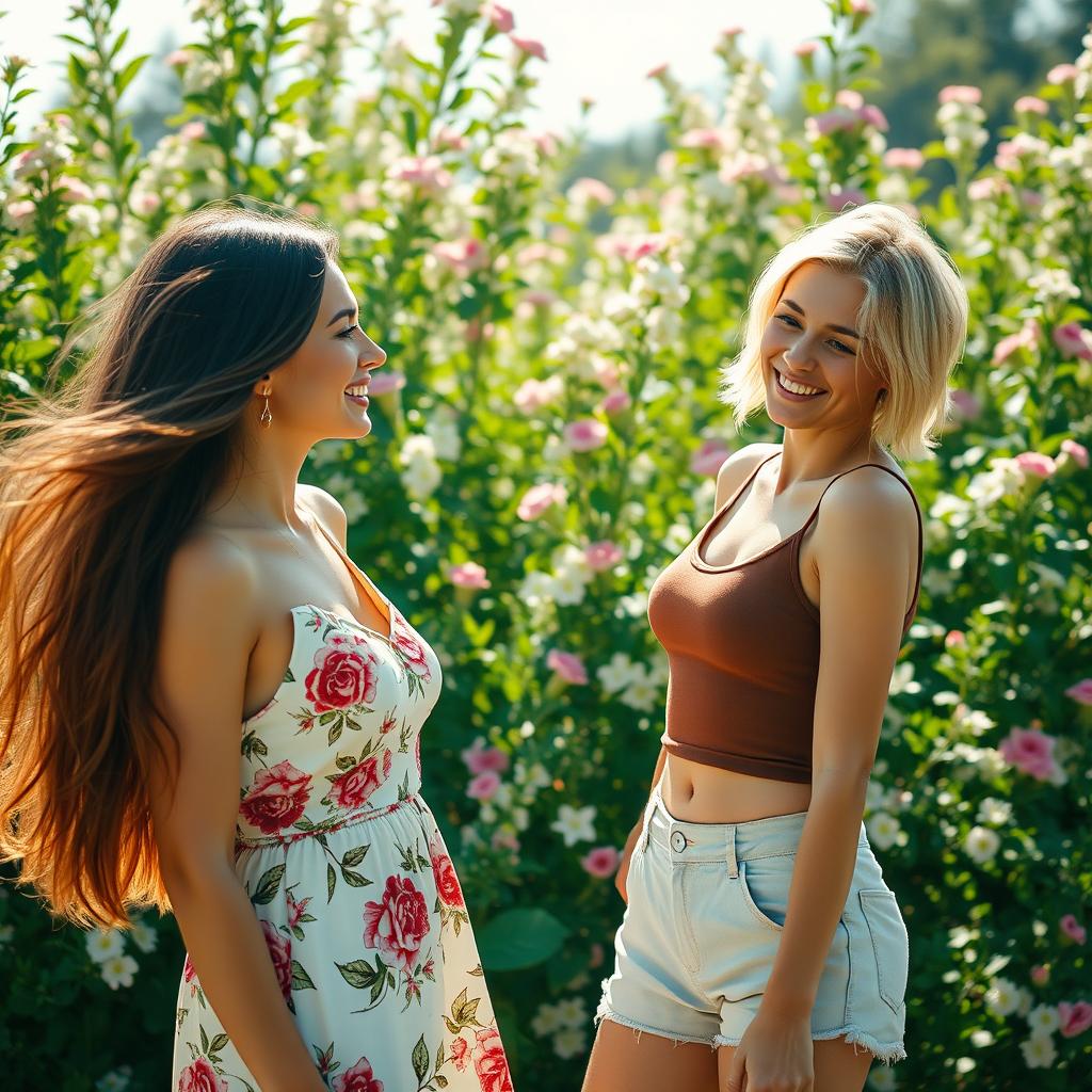 A stunning, vibrant image showcasing a group of beautiful women in a sun-drenched, outdoor setting