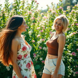 A stunning, vibrant image showcasing a group of beautiful women in a sun-drenched, outdoor setting