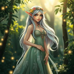 An enchanting elf princess standing gracefully in a mystical forest