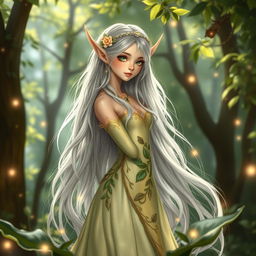 An enchanting elf princess standing gracefully in a mystical forest
