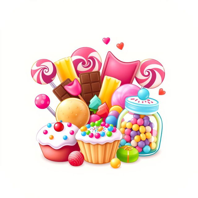 A vibrant and colorful icon featuring an assortment of sweets and sugary foods