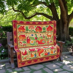 A beautifully crafted Bangladeshi nokshi katha quilt, showcasing intricate embroidery patterns inspired by traditional designs