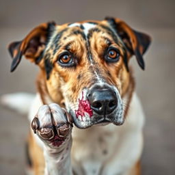 A Croatian dog that appears concerned and wounded, with distinctive markings typical of the breed