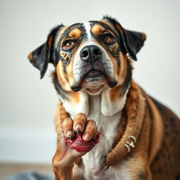 A Croatian dog that appears concerned and wounded, with distinctive markings typical of the breed