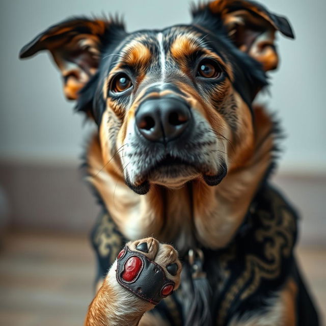 A Croatian dog that appears concerned and wounded, with distinctive markings typical of the breed