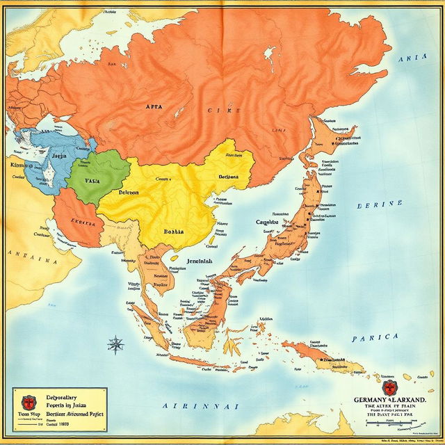 An alternate history world map depicting a scenario in which Germany and Japan emerged victorious in World War II