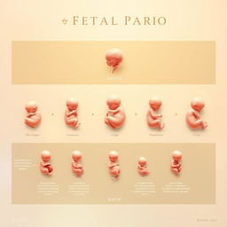 A beautifully detailed and scientific illustration of the human fetal period, showcasing the development stages of a fetus from conception to birth