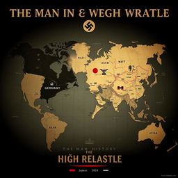 A world map depicting a scenario where Germany and Japan won World War II, inspired by the visual themes from the series 'The Man in the High Castle'