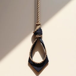 A striking image of a noose designed in the shape of an American tie, elegantly twisted and arranged to resemble a traditional bow tie style