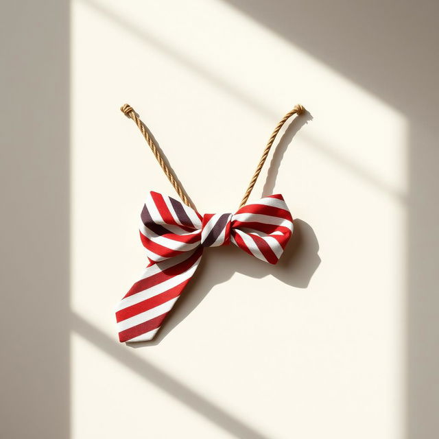 A striking image of a noose designed in the shape of an American tie, elegantly twisted and arranged to resemble a traditional bow tie style