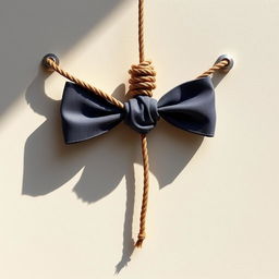 A striking image of a noose designed in the shape of an American tie, elegantly twisted and arranged to resemble a traditional bow tie style