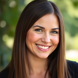 A realistic photograph of a woman's face, showcasing her features clearly, with an average body mass index of 25