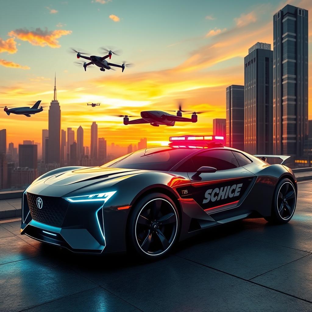 A futuristic police car, showcasing sleek and advanced technology