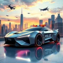 A futuristic police car, showcasing sleek and advanced technology