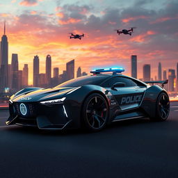 A futuristic police car, showcasing sleek and advanced technology