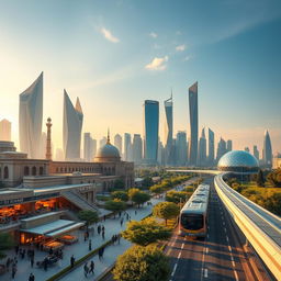 A futuristic representation of Iran, showcasing a blend of traditional architecture and advanced technology