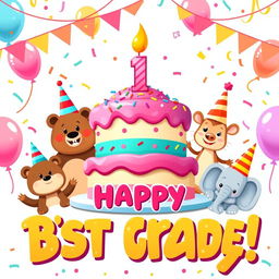 A celebratory poster design for a first grade cake themed birthday party