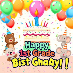 A celebratory poster design for a first grade cake themed birthday party