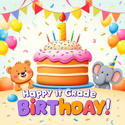 A celebratory poster design for a first grade cake themed birthday party
