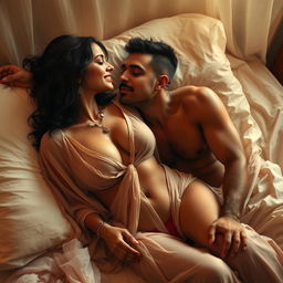 A sensual scene featuring a sultry Indian maid who is captivatingly beautiful, depicted in a tasteful manner