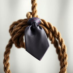 A noose made from a richly textured rope, elegantly adorned with a vibrant necktie tied around it