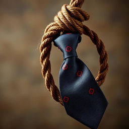 A noose made from a richly textured rope, elegantly adorned with a vibrant necktie tied around it