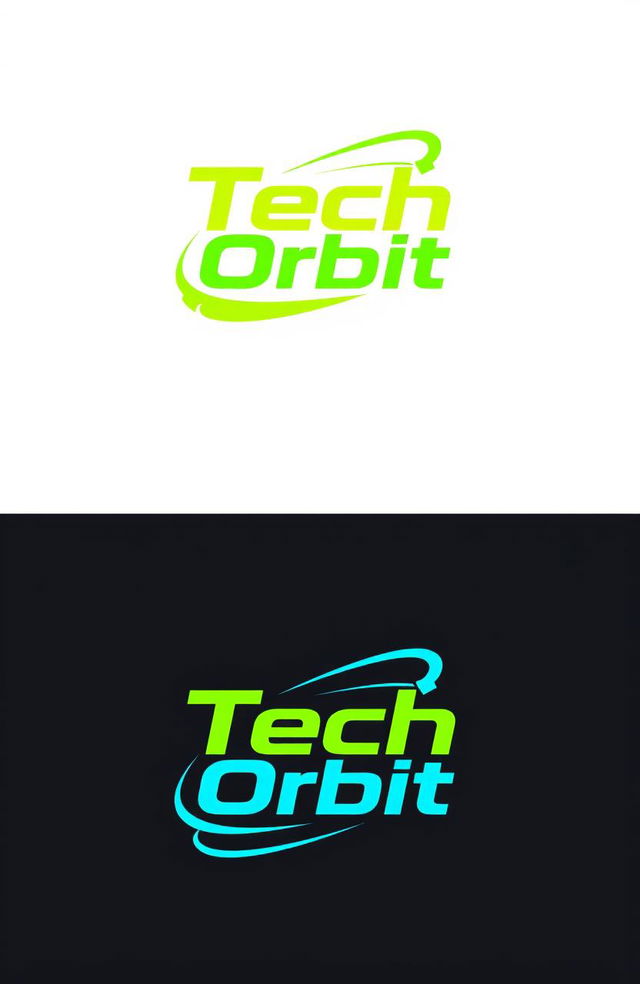 A sleek and modern logo design for 'TechOrbit', blending a strict and bright aesthetic