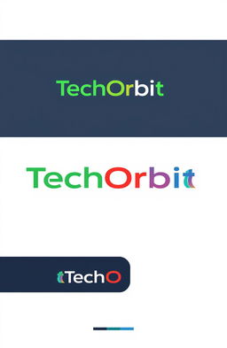 A sleek and modern logo design for 'TechOrbit', blending a strict and bright aesthetic