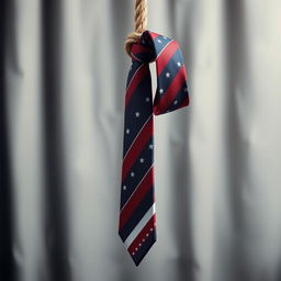 An American necktie hanging from a noose, beautifully draping down with a sense of gravity