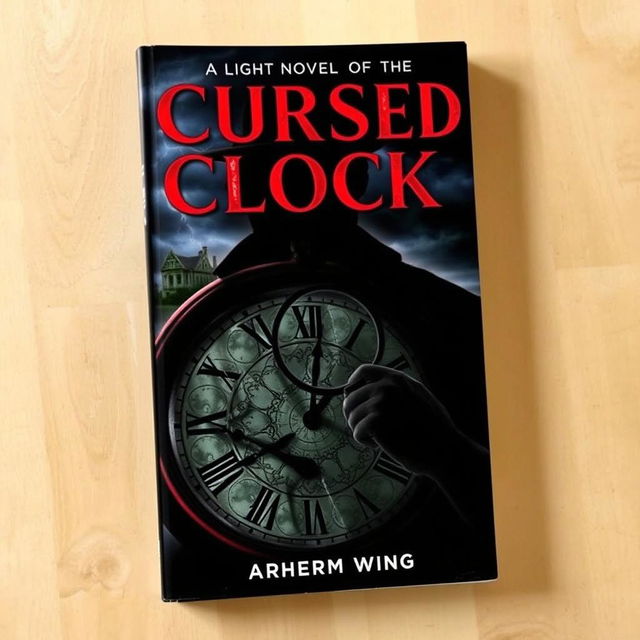 A gripping book cover for a light novel in the thriller genre that revolves around a cursed clock