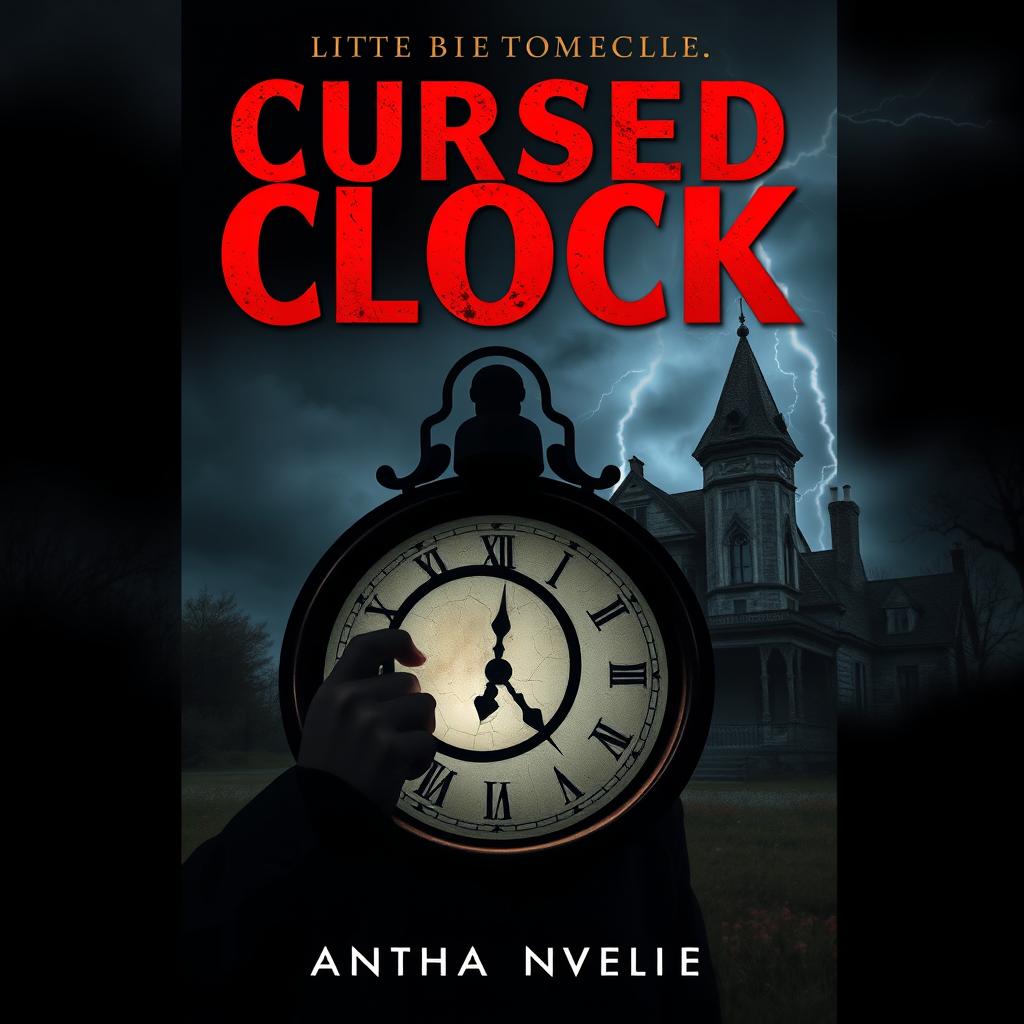 A gripping book cover for a light novel in the thriller genre that revolves around a cursed clock