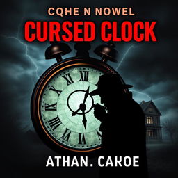 A gripping book cover for a light novel in the thriller genre that revolves around a cursed clock