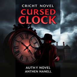 A gripping book cover for a light novel in the thriller genre that revolves around a cursed clock