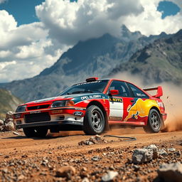 An Opel Calibra rally car racing through a rugged off-road terrain