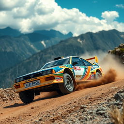 An Opel Calibra rally car racing through a rugged off-road terrain