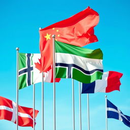 A harmonious display of flags from China, Canada, Italy, Norway, Yemen, Denmark, and France arranged side by side in a vibrant composition